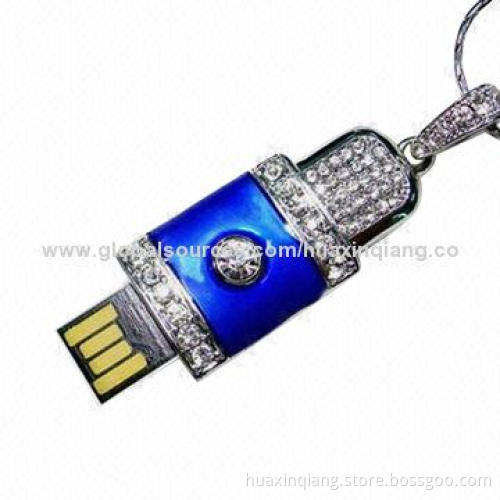 Diamond Push-pull USB Drive, 512MB-32GB Capacity, Metal+Diamond Material, USB 2.0, 5-year warranty
